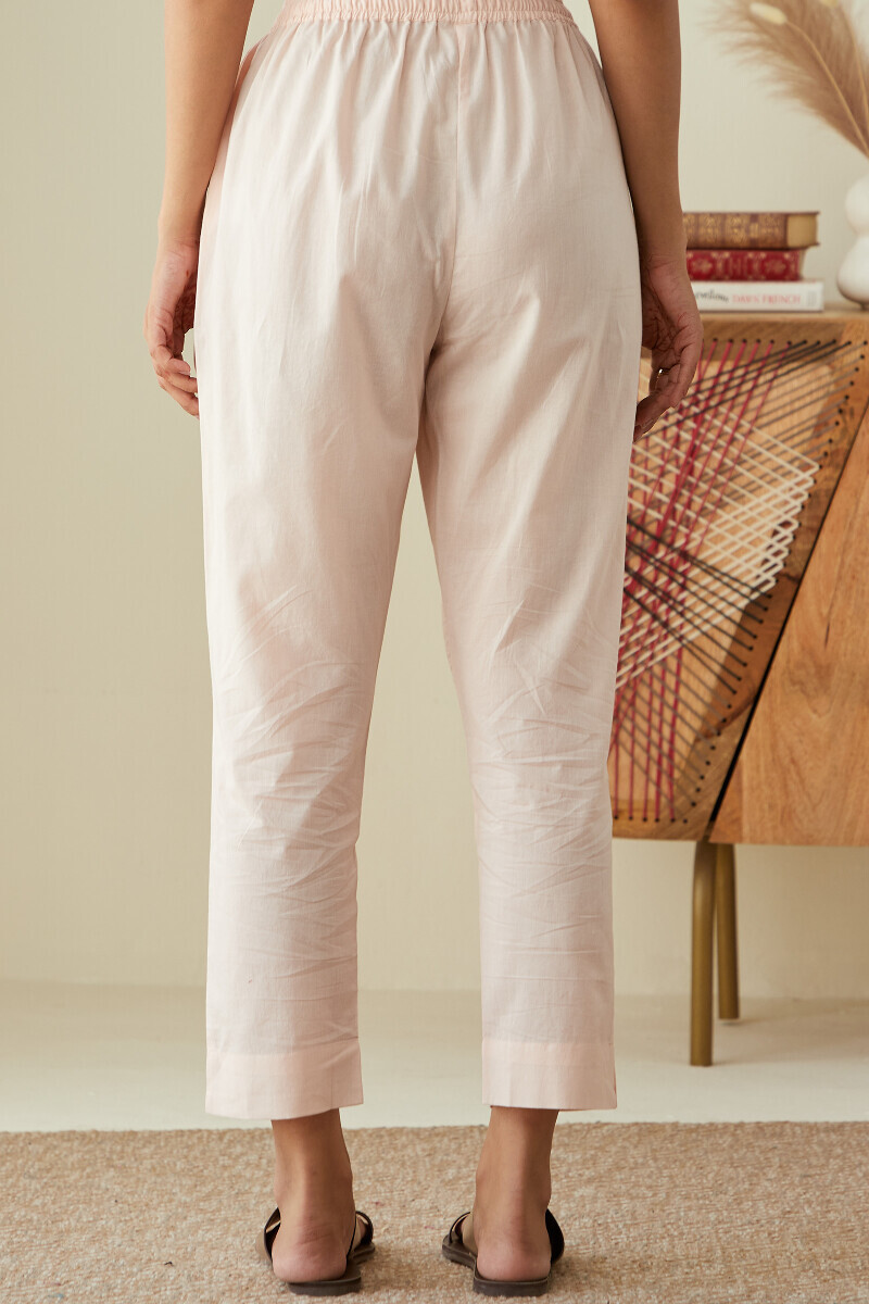 Peach Handcrafted Cotton Narrow Pants