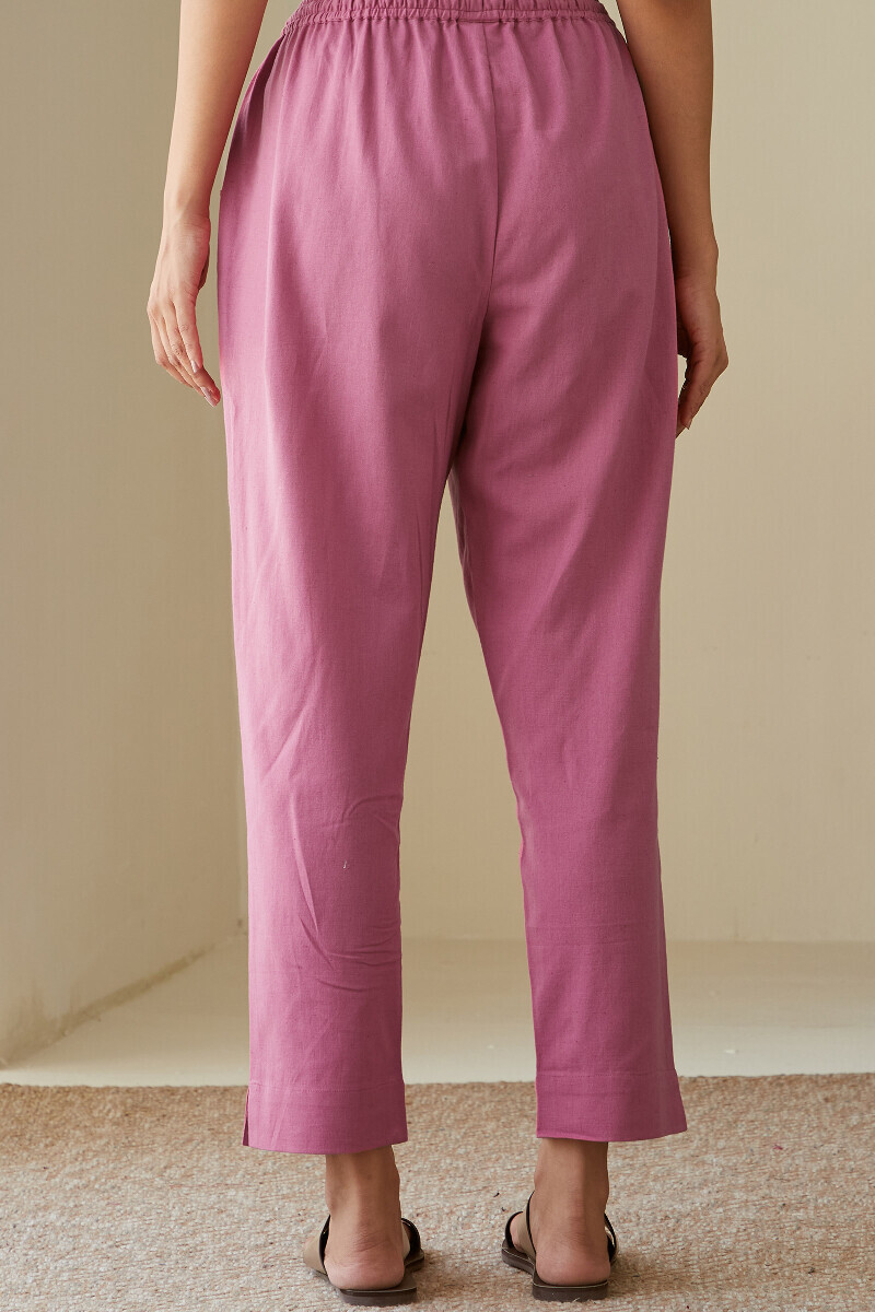 Pink Handcrafted Cotton Flax Narrow Pants