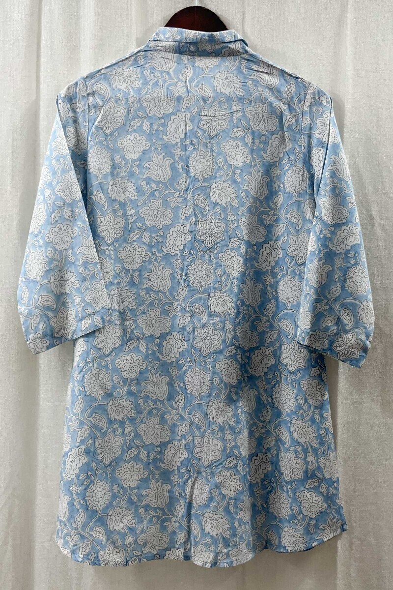 Blue Hand Block-Printed Modal Top