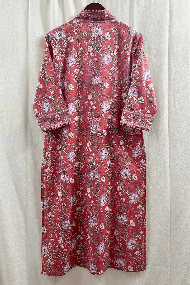 Pink Hand Block-Printed Straight Cotton Kurta