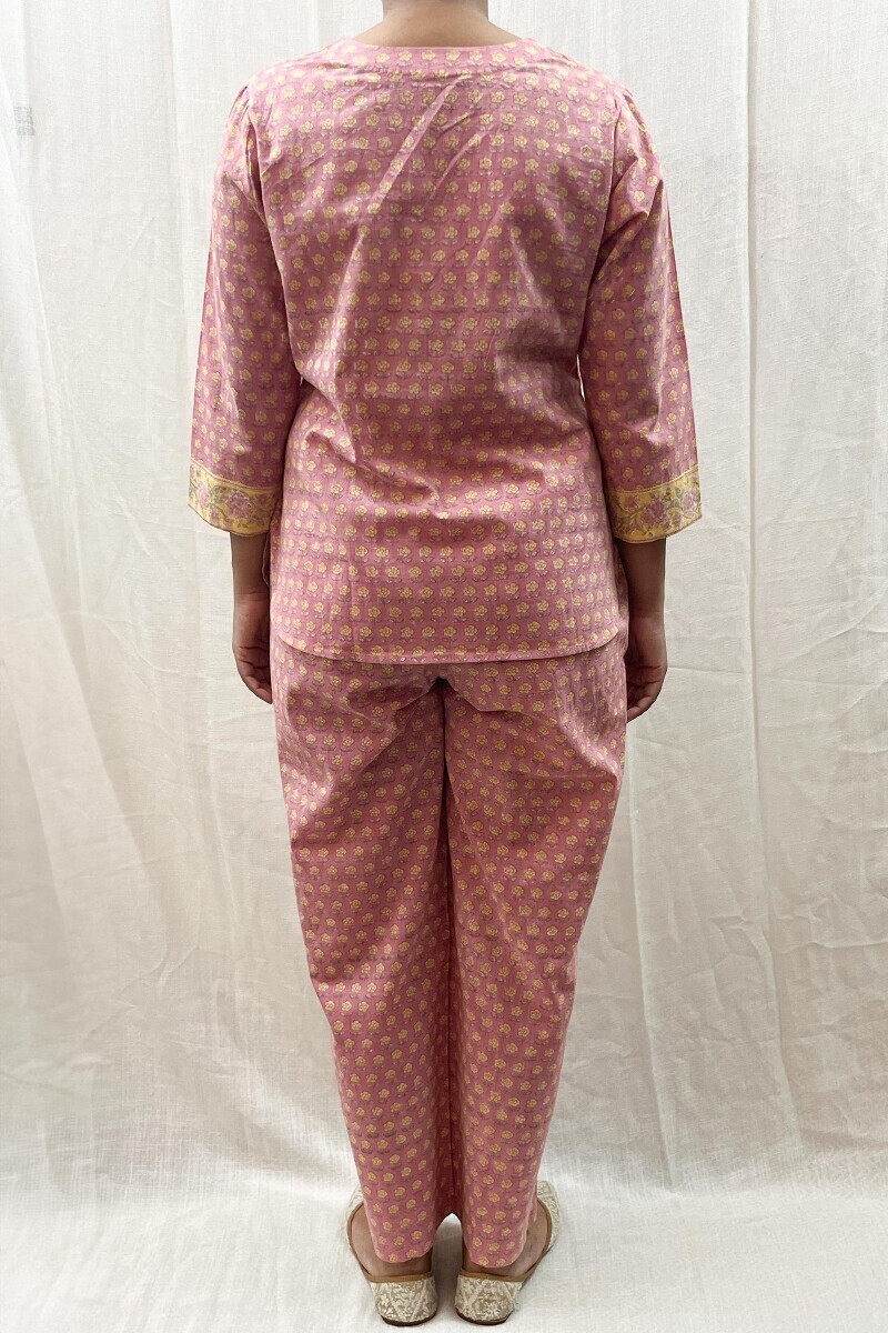 Pink Hand Block-Printed Cotton Loungewear Set