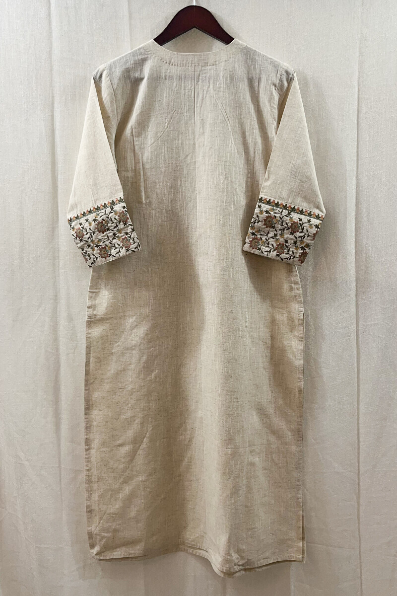 Off-White Handcrafted Straight Cotton Flax Kurta