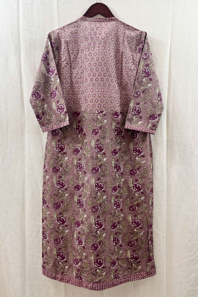 Pink Hand Block-Printed Straight Cotton Kurta