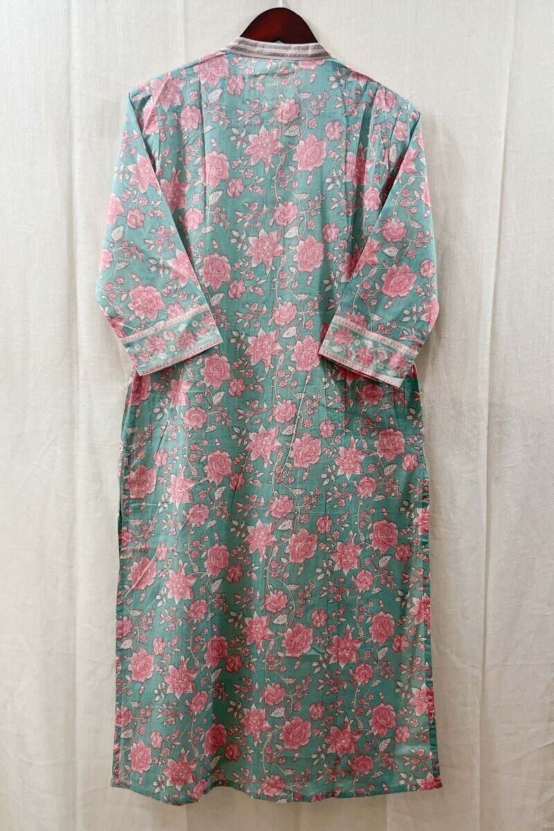 Green Hand Block-Printed Straight Cotton Kurta