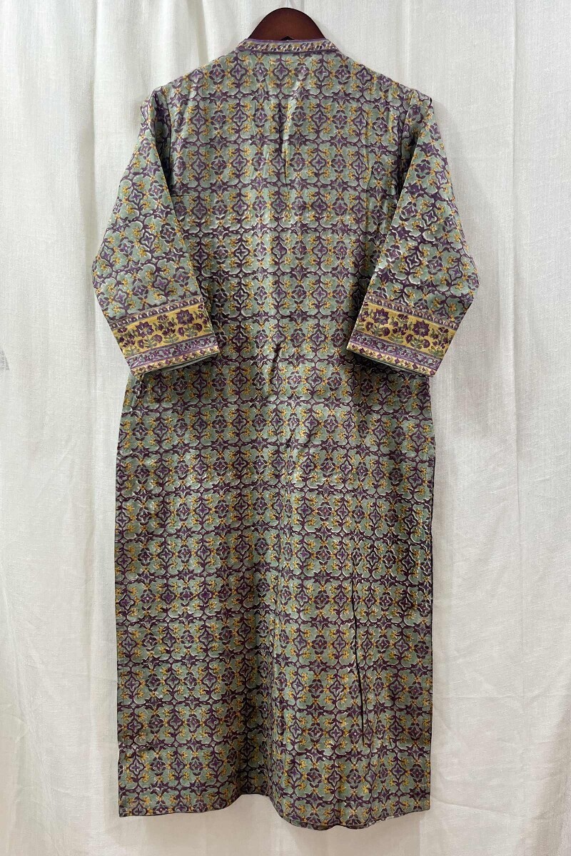 Green Hand Block-Printed Straight Chanderi Kurta