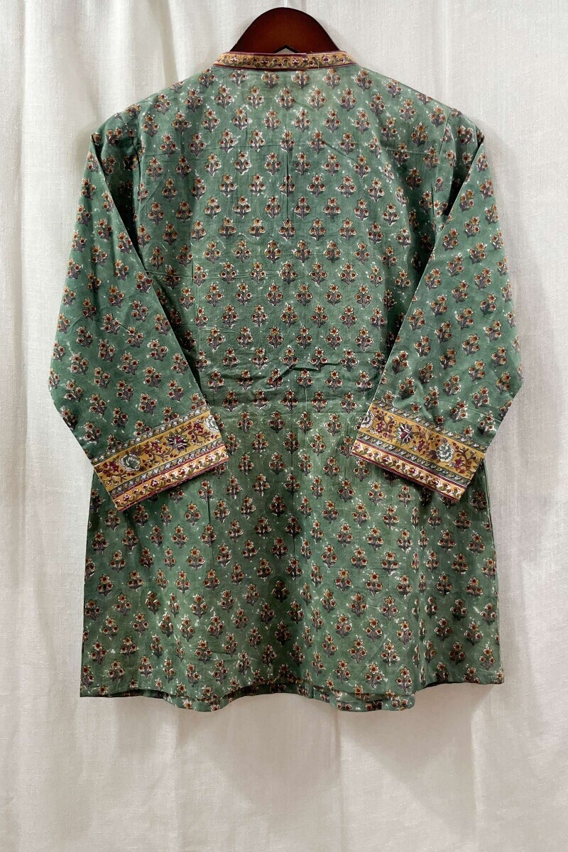 Green Hand Block-Printed Cotton Top