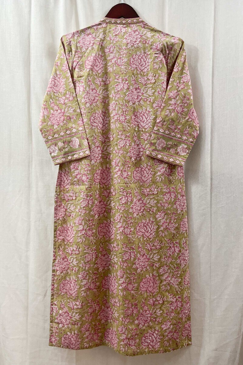 Green Hand Block-Printed Straight Cotton Kurta