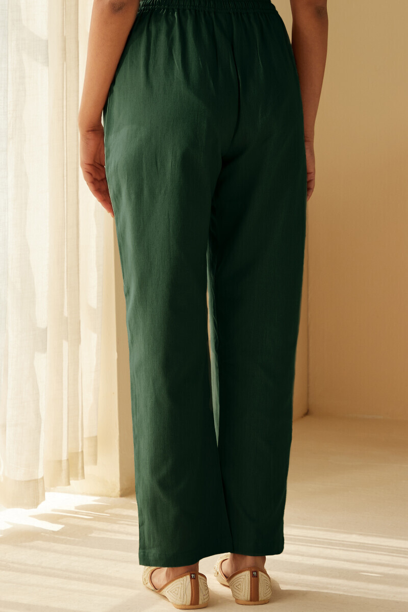 Forest Green Handcrafted Cotton Flax Pants