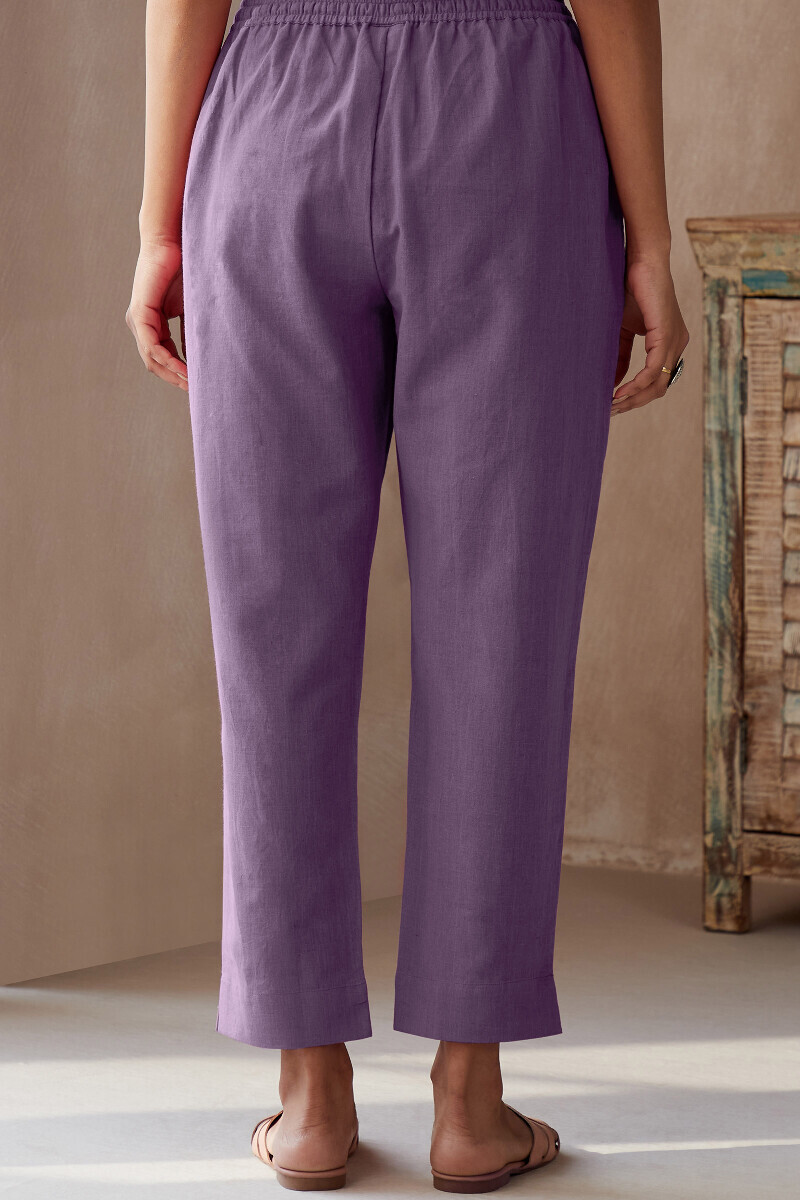 Purple Handcrafted Cotton Flax Narrow Pants
