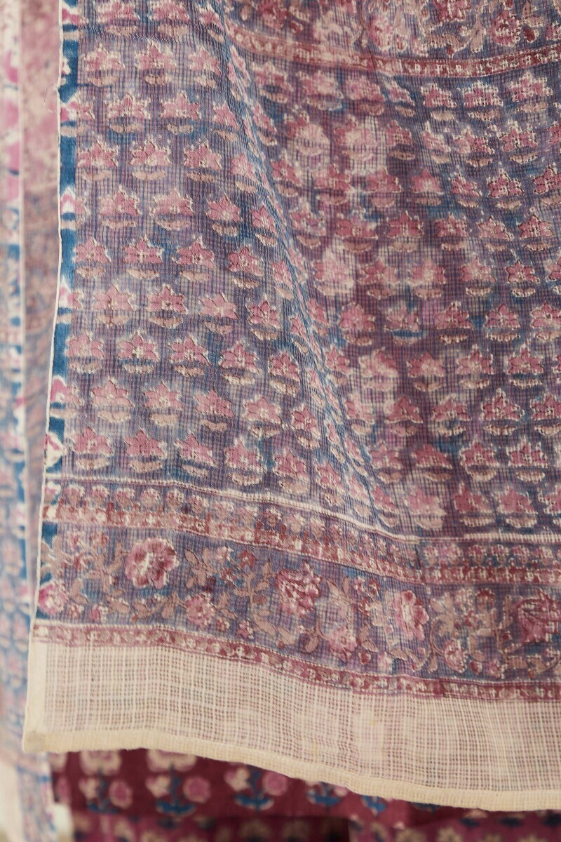 Pink Hand Block-Printed Kota Dupatta