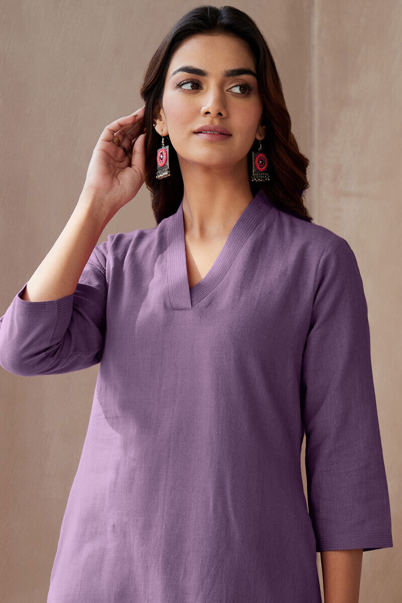 Purple Handcrafted Straight Cotton Flax Kurta