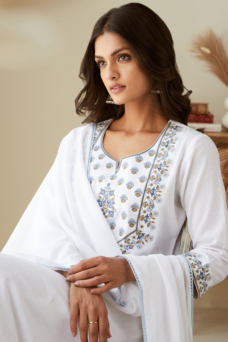 White Handcrafted Kota Dupatta