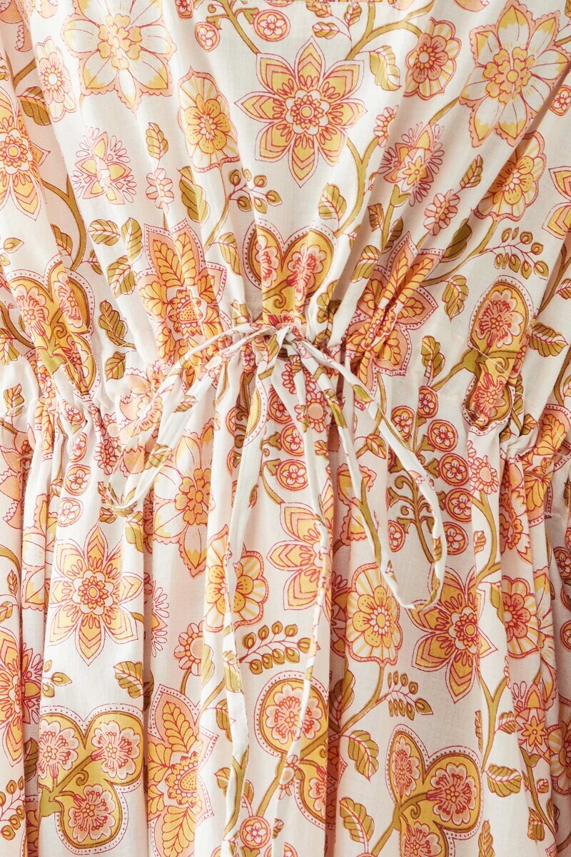 White Hand Printed Cotton Kaftan