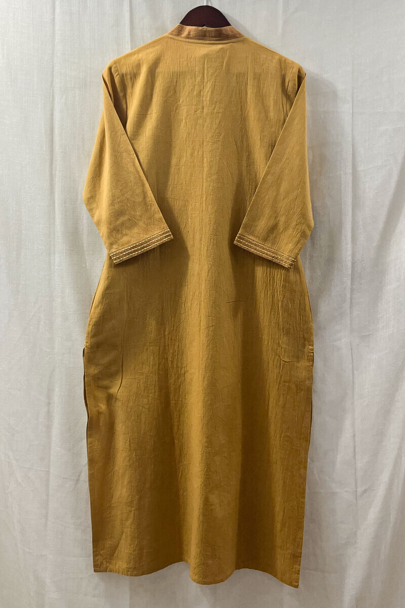 Yellow Handcrafted Straight Cotton Flax Kurta