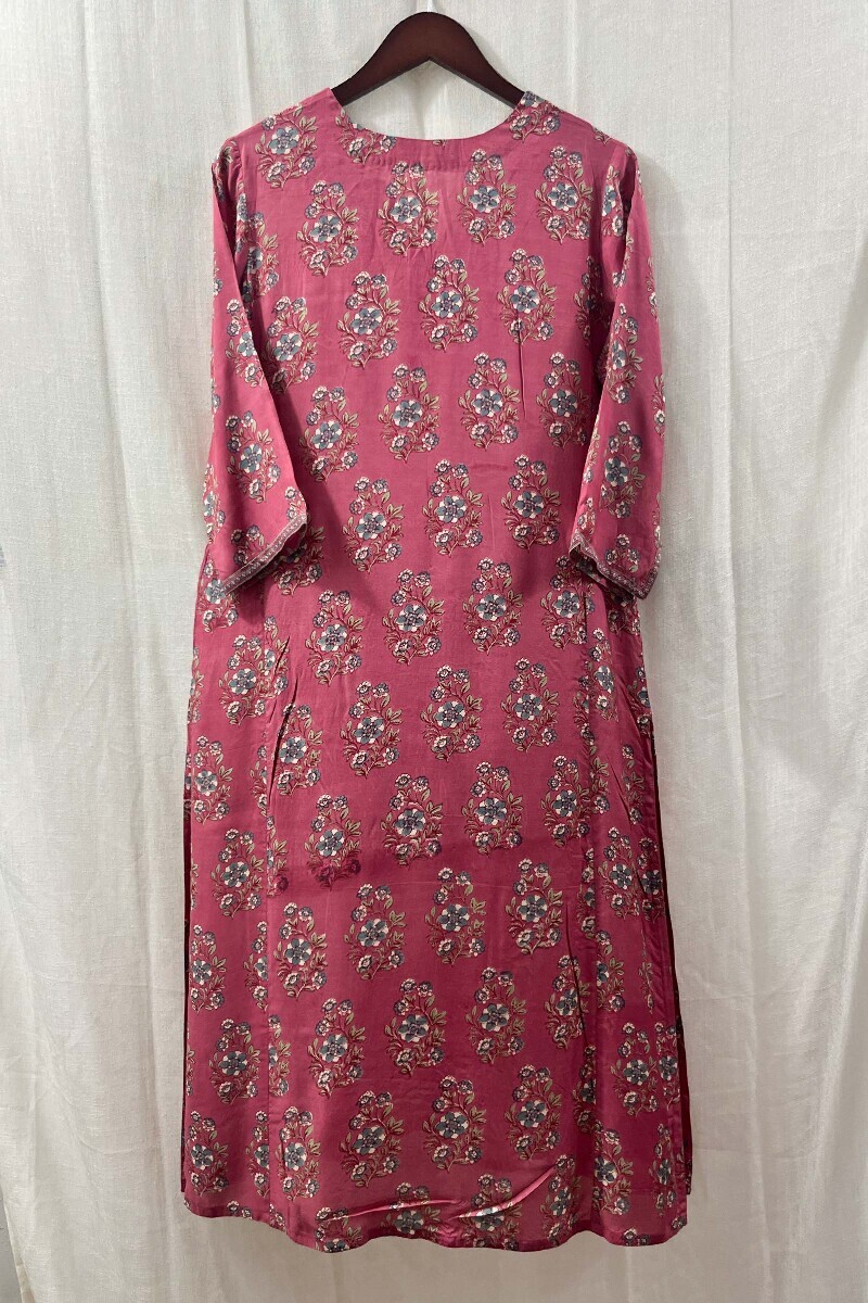 Pink Hand Printed Straight Modal Kurta
