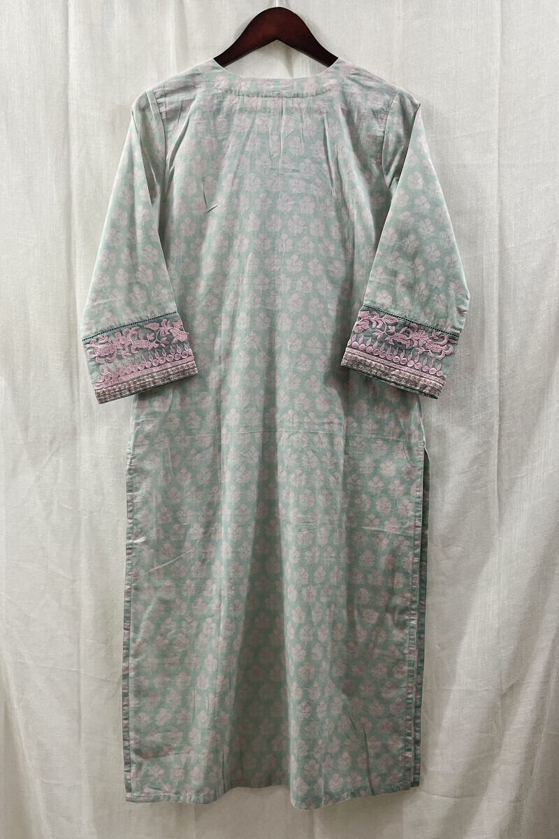 Green Hand Block-Printed Straight Cotton Kurta