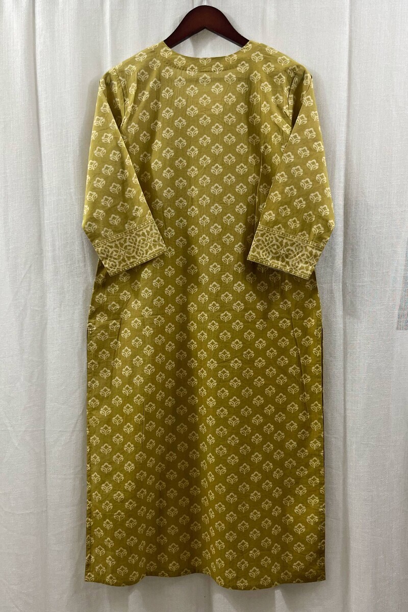Green Printed Straight Cotton Kurta
