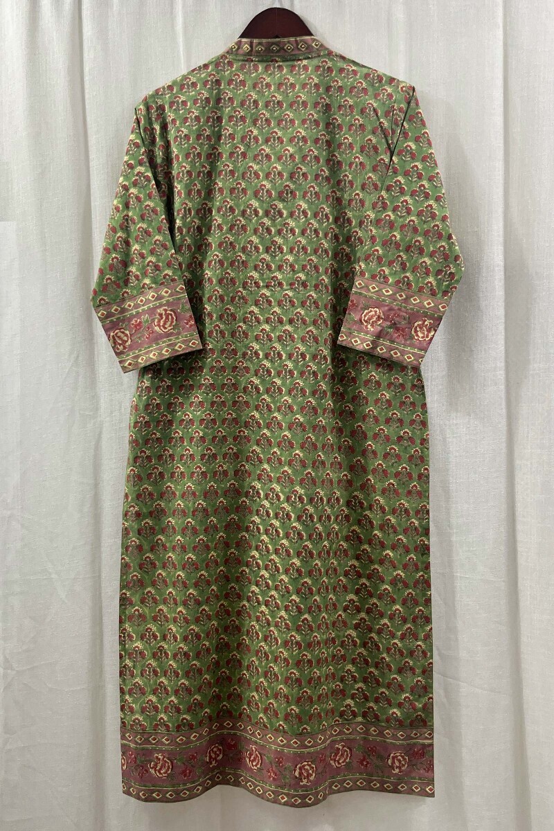 Green Hand Block-Printed Straight Cotton Kurta