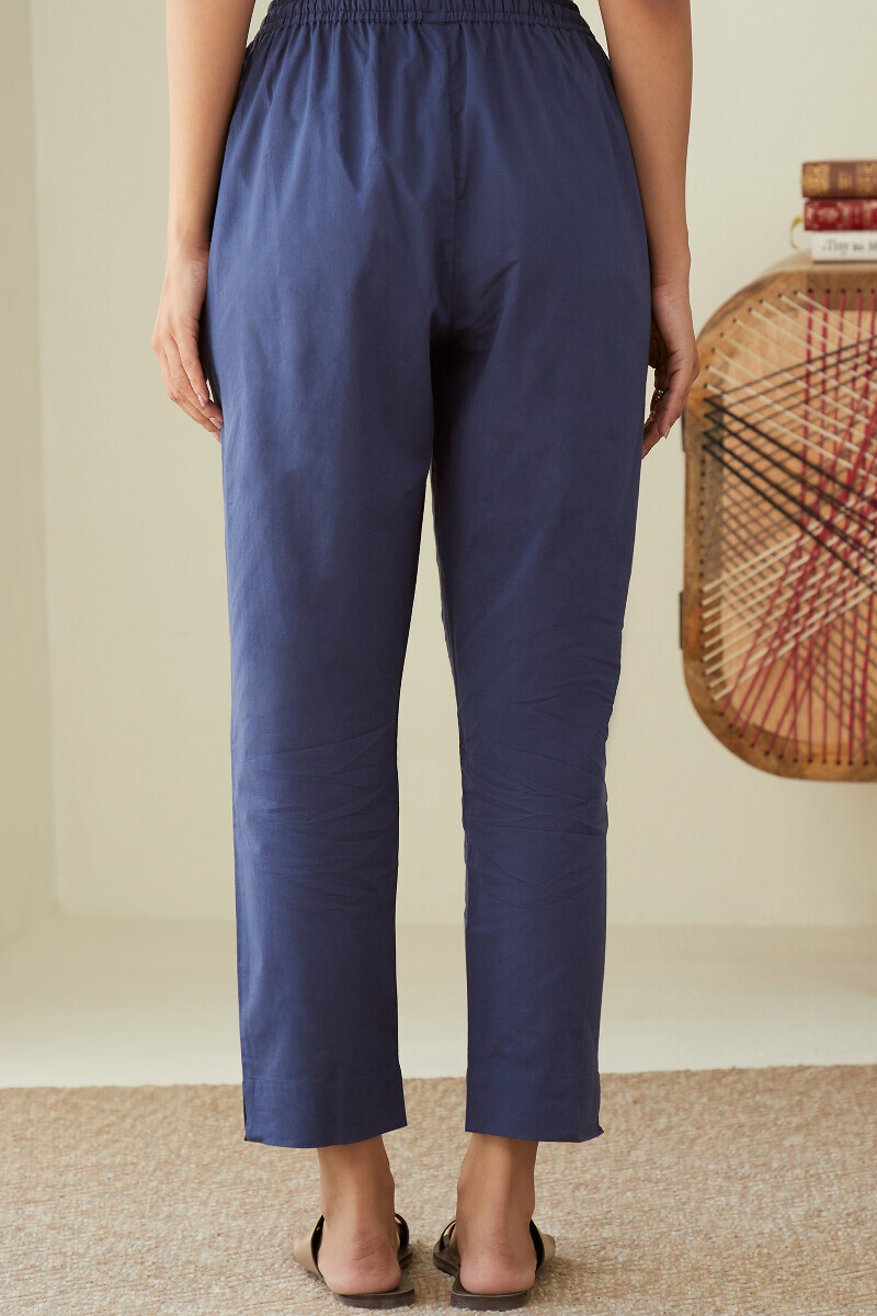 Blue Handcrafted Cotton Narrow Pants