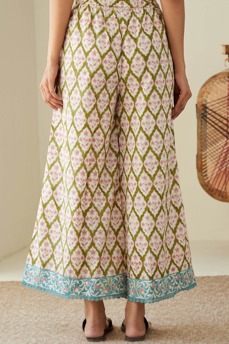 White Hand Block-Printed Cotton Palazzo