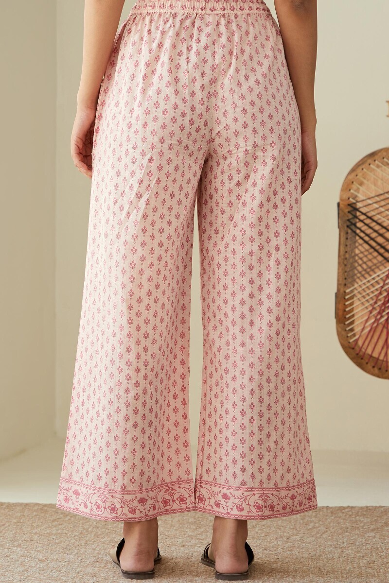 Pink Hand Printed Cotton Slub Farsi