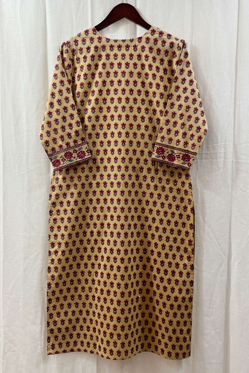 Yellow Hand Block-Printed Straight Cotton Kurta