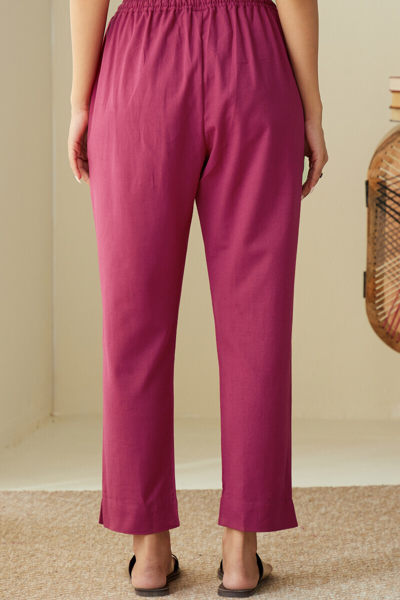 Pink Handcrafted Cotton Flax Narrow Pants