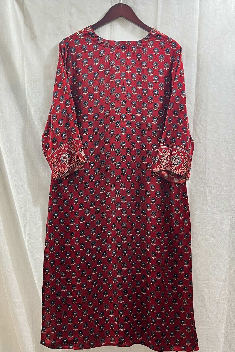 Ajrak Hand Block-Printed Straight Viscose Kurta