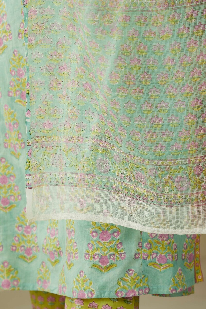 Yellow Hand Block-Printed Kota Dupatta