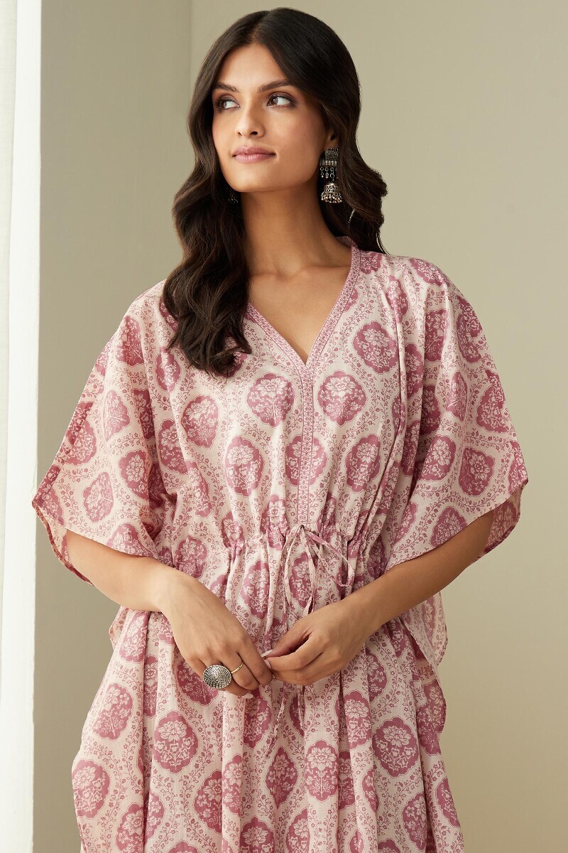 Pink Hand Printed Cotton Kaftan