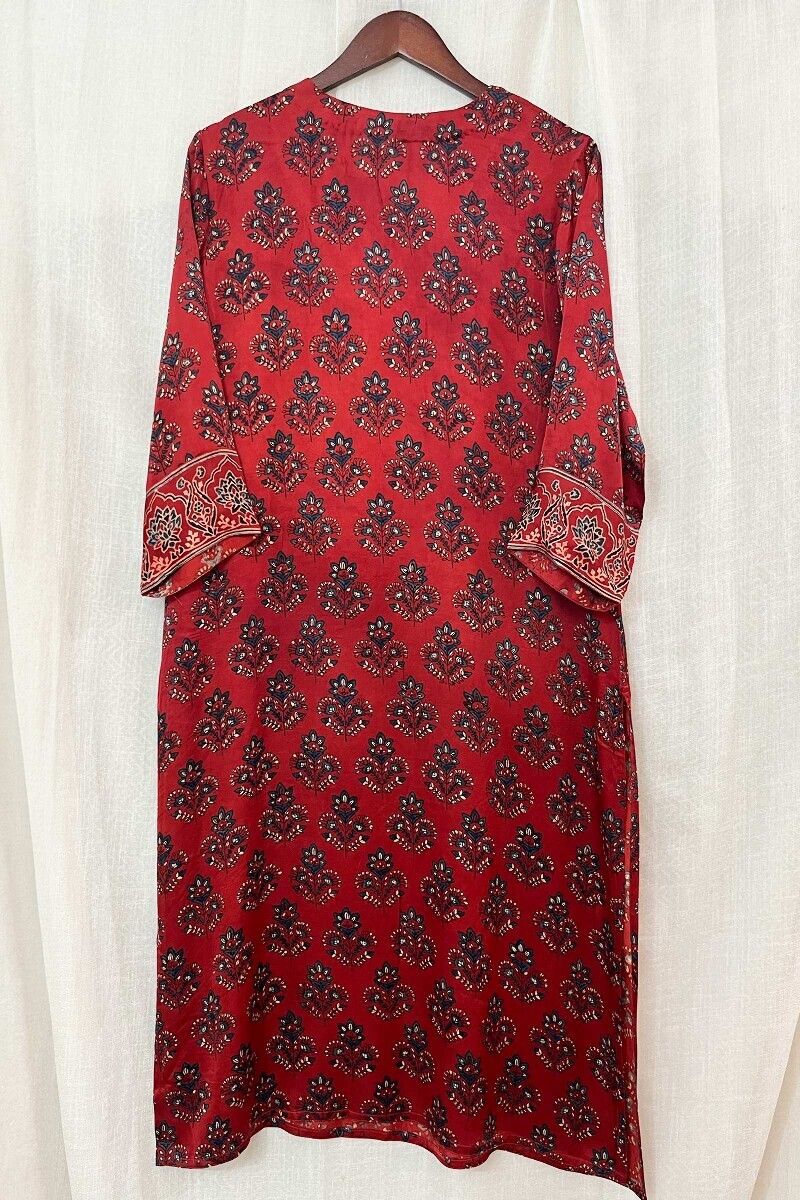 Ajrak Hand Block-Printed Straight Modal Satin Kurta