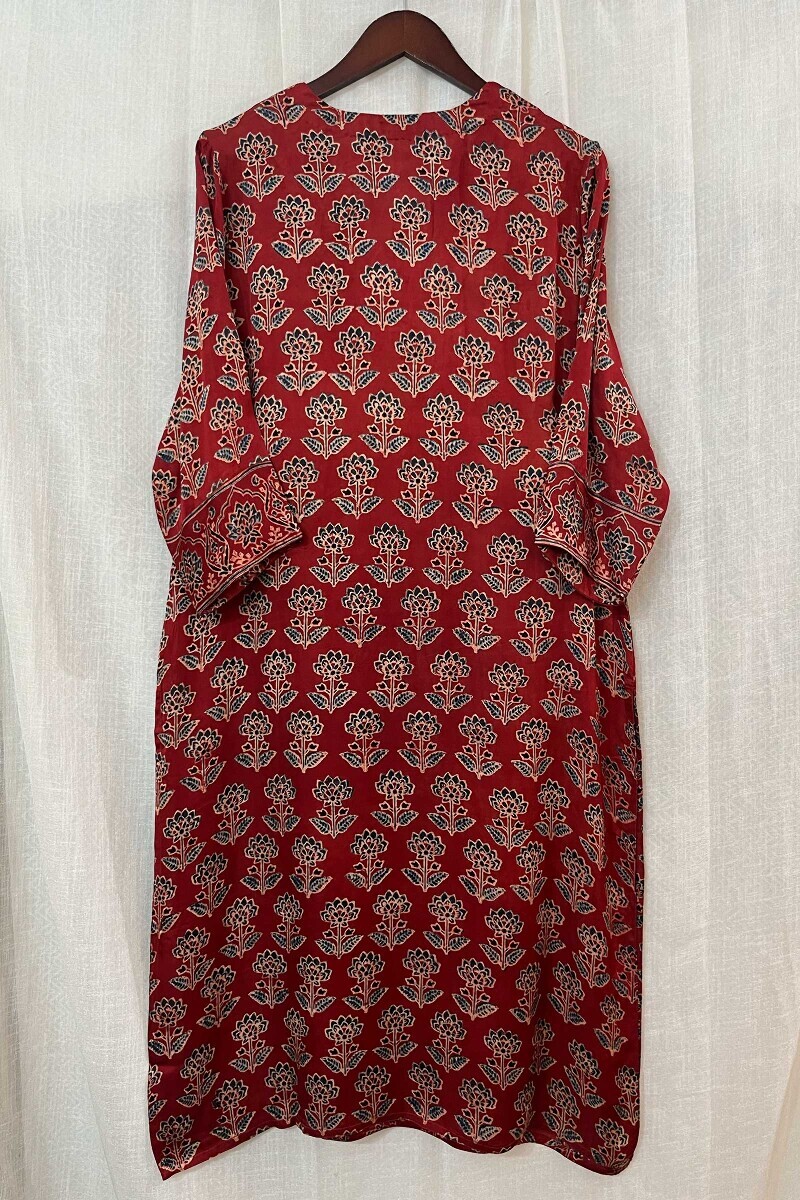 Ajrak Hand Block-Printed Straight Modal Satin Kurta
