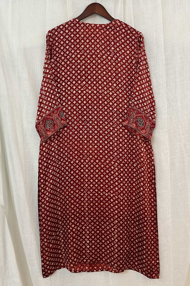 Ajrak Hand Block-Printed Straight Modal Satin Kurta