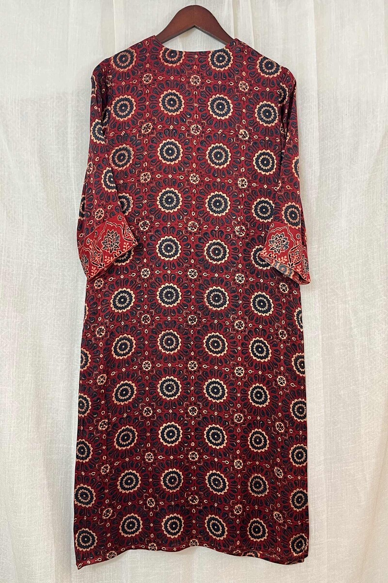 Ajrak Hand Block-Printed Straight Modal Satin Kurta