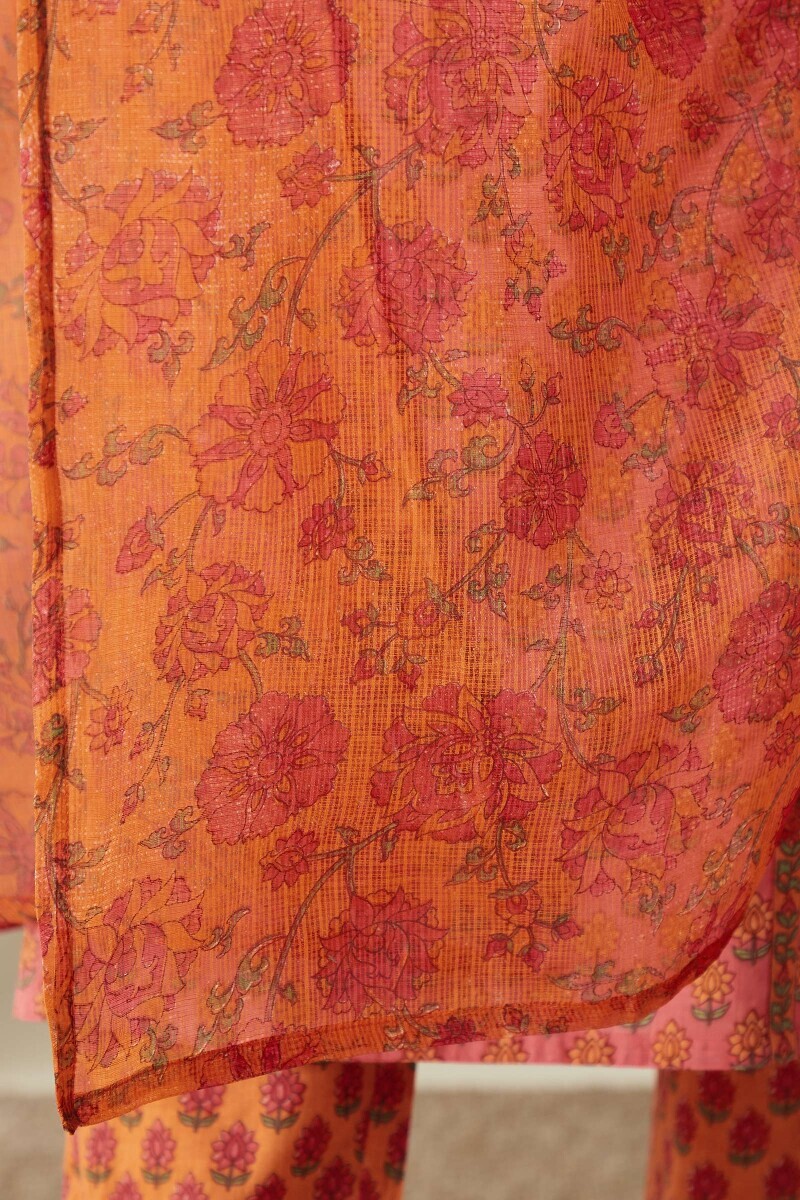Orange Hand Printed Kota Dupatta