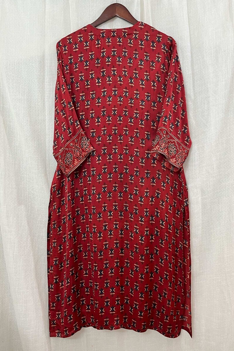 Ajrak Hand Block-Printed Straight Modal Satin Kurta