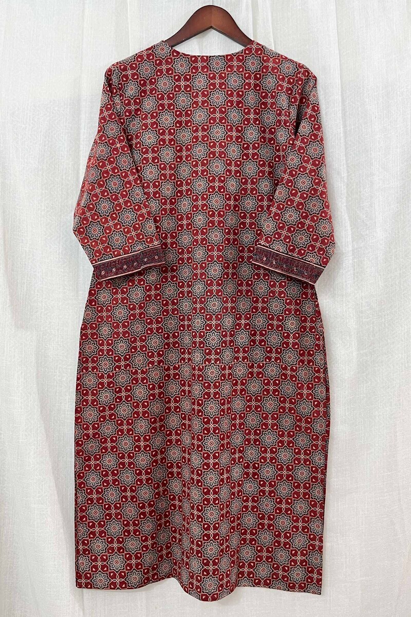 Ajrak Hand Block-Printed Straight Cotton Kurta