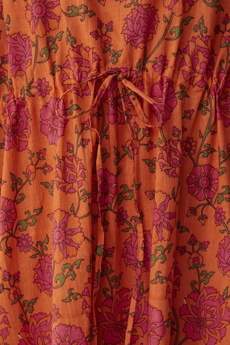 Orange Hand Printed Cotton Mul Kaftan