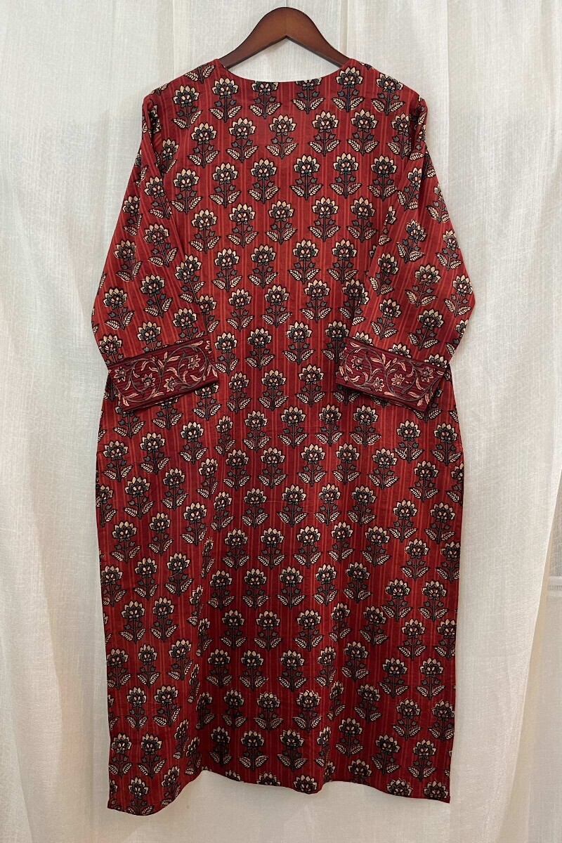Ajrak Hand Block-Printed Straight Cotton Dobby Kurta