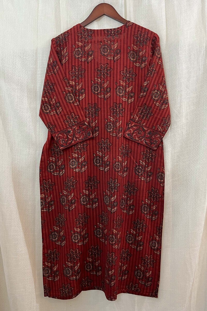 Ajrak Hand Block-Printed Straight Cotton Dobby Kurta
