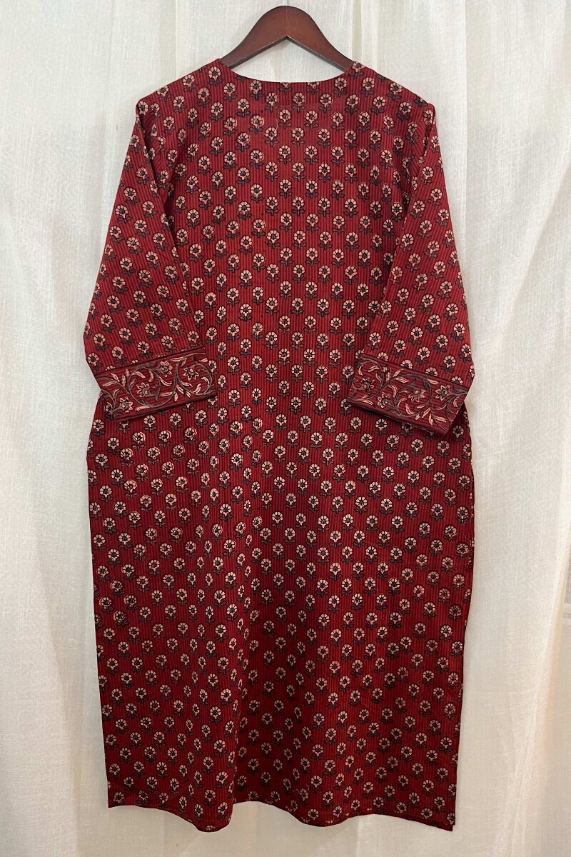 Ajrak Hand Block-Printed Straight Cotton Dobby Kurta