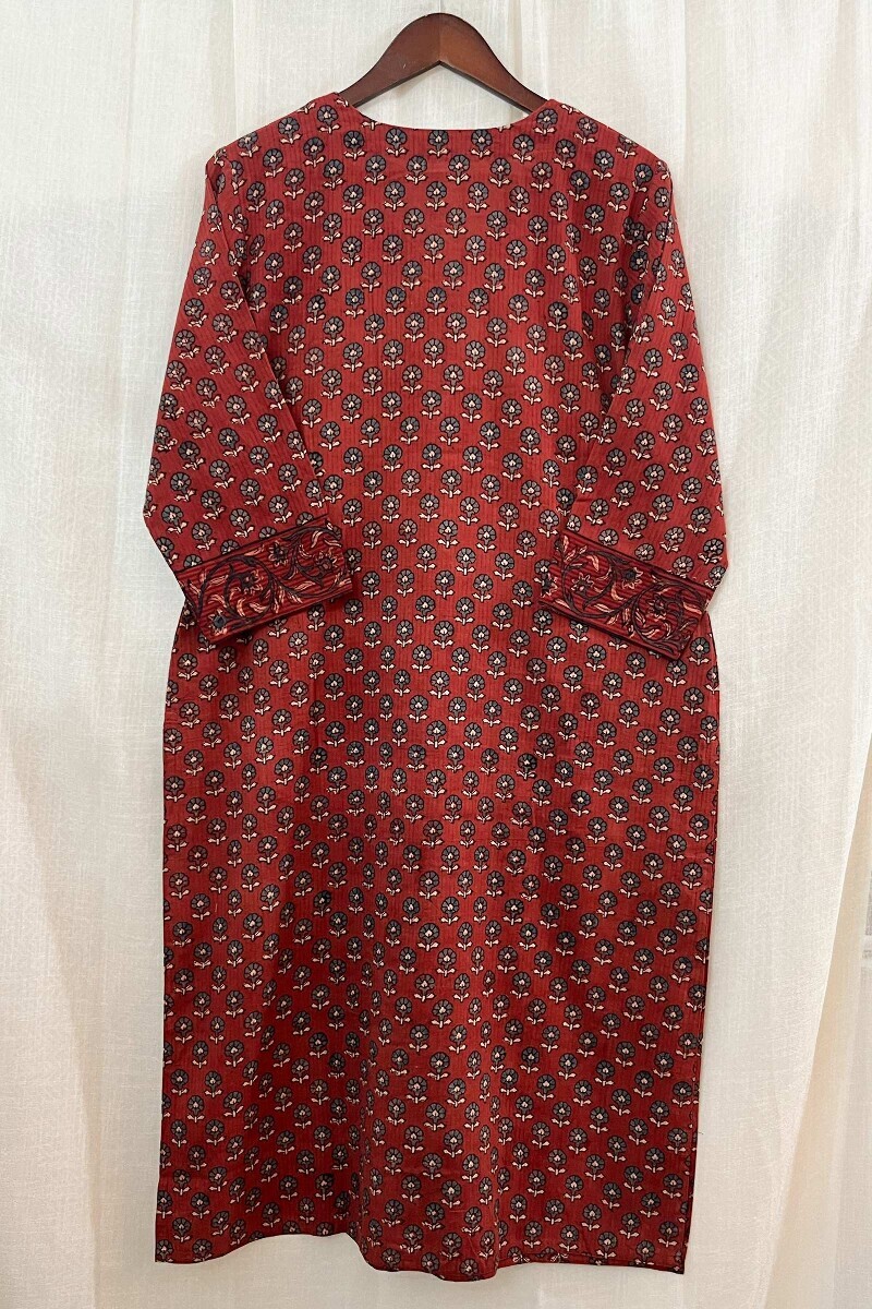 Ajrak Hand Block-Printed Straight Cotton Dobby Kurta