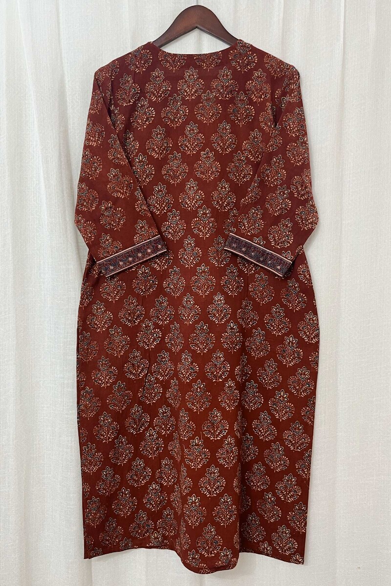 Ajrak Hand Block-Printed Straight Cotton Slub Kurta