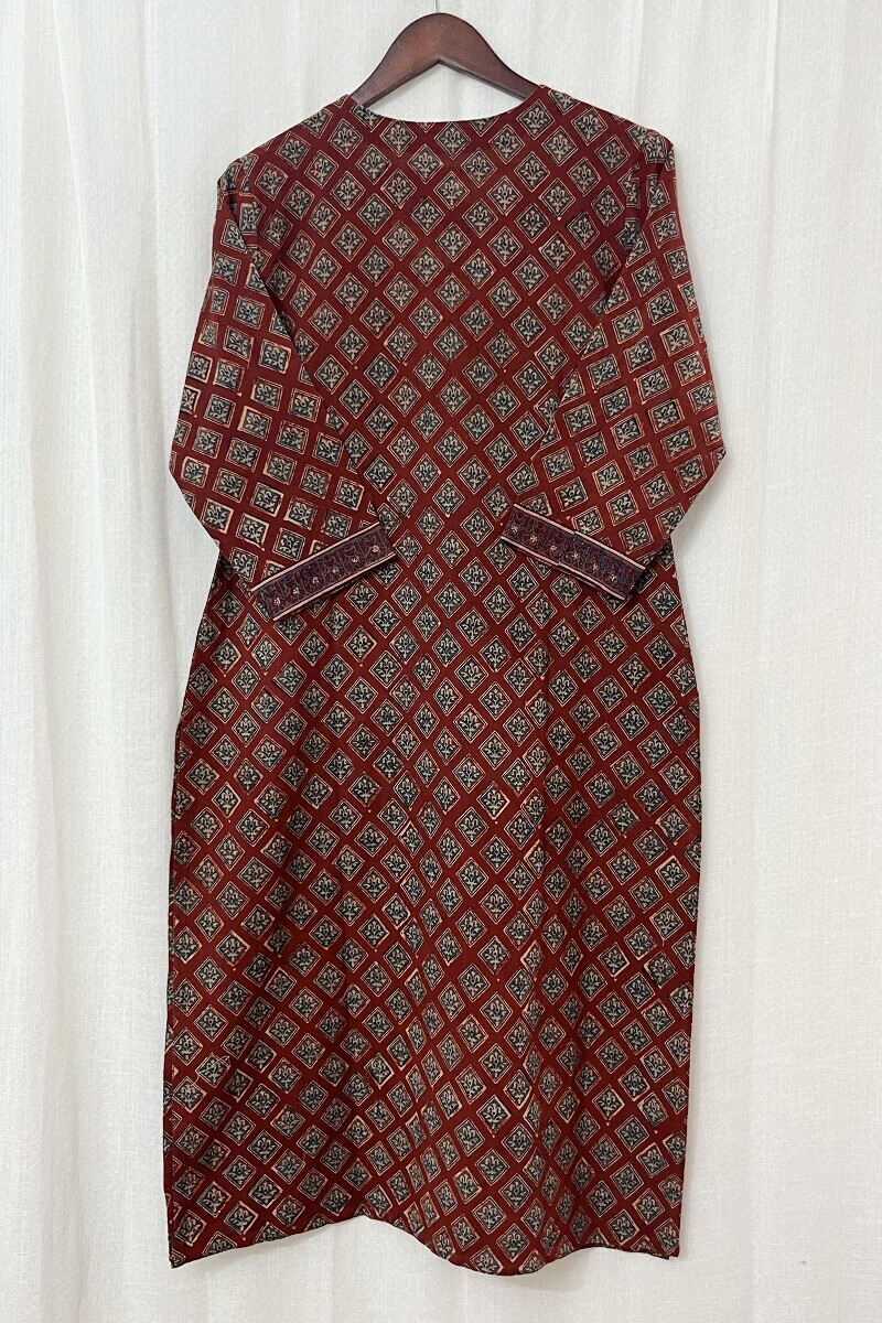 Ajrak Hand Block-Printed Straight Cotton Slub Kurta