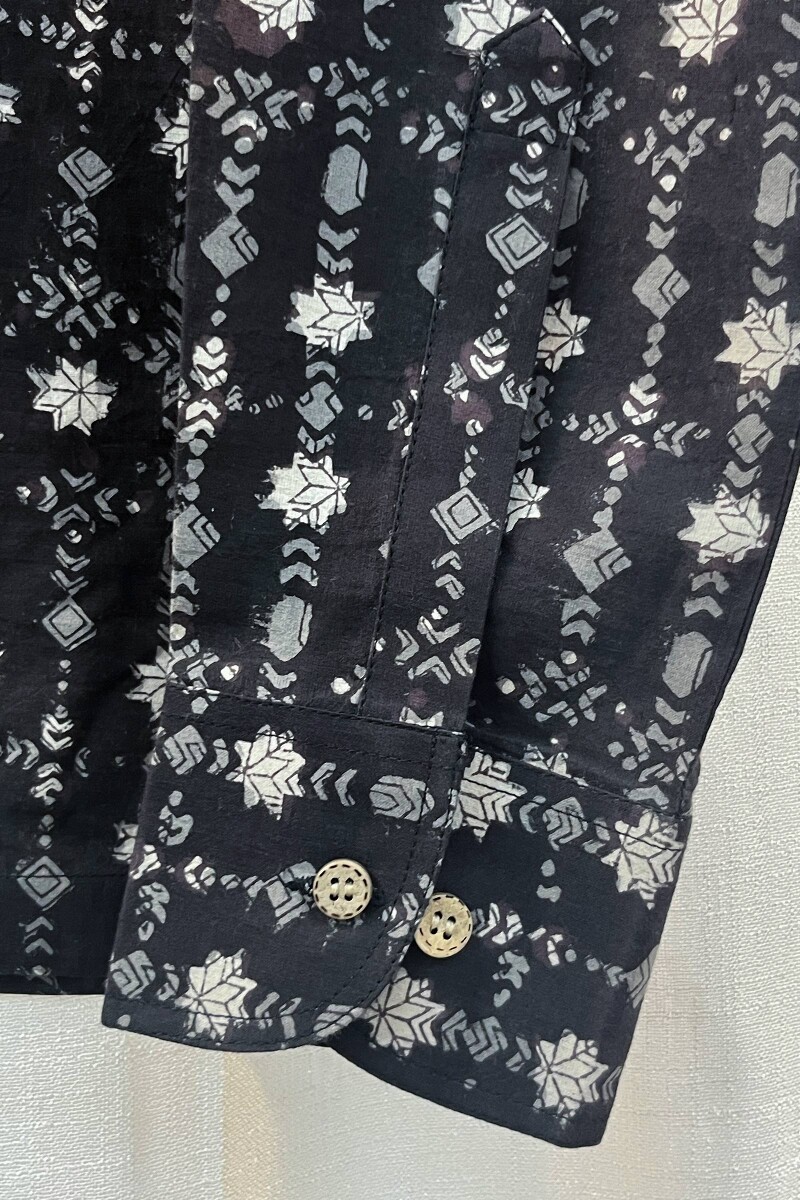 FG Specials: 1 Of 1- Men's Black Hand Block-Printed Cotton Shirt