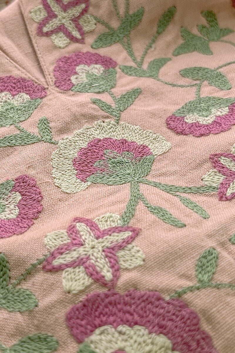 Pink Handcrafted Straight Cotton Flax Kurta