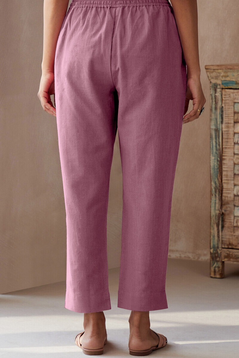Purple Handcrafted Cotton Flax Narrow Pants