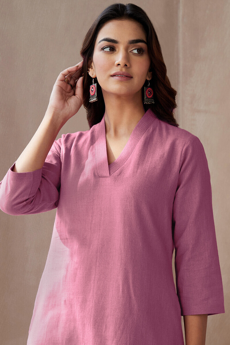 Purple Handcrafted Straight Cotton Flax Kurta