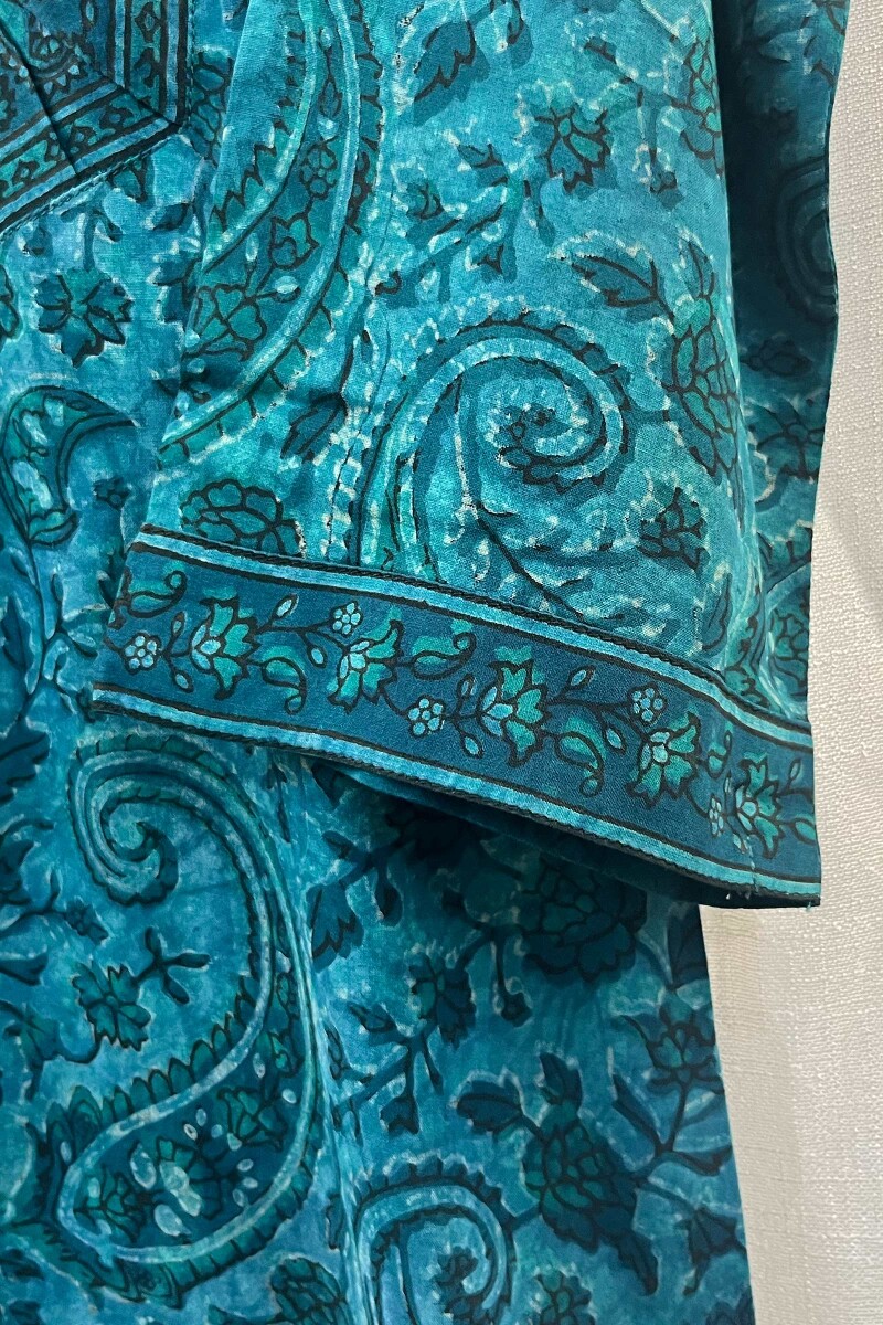 FG Specials: 1 of 1- Teal Hand Block-Printed Viscose Kurta