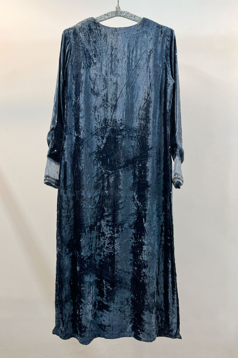 FG Specials: 1 of 1- Blue Handcrafted Velvet Kurta & Modal Pants - Size XS